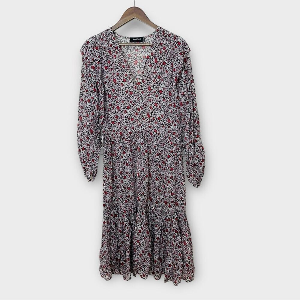 Anthropologie Magali Pascal Kazane Midi Dress Women’s Size XS Black Red Floral - Picture 3 of 15